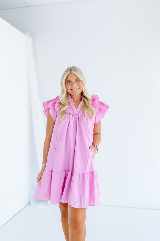 RUFFLE SLEEVE FRILLED MINI DRESS