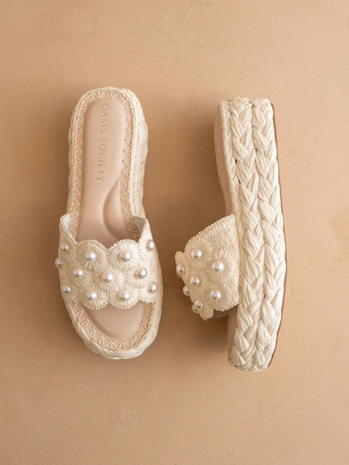 THE CANDICE IVORY RAFFIA PLATFORM SLIDES
