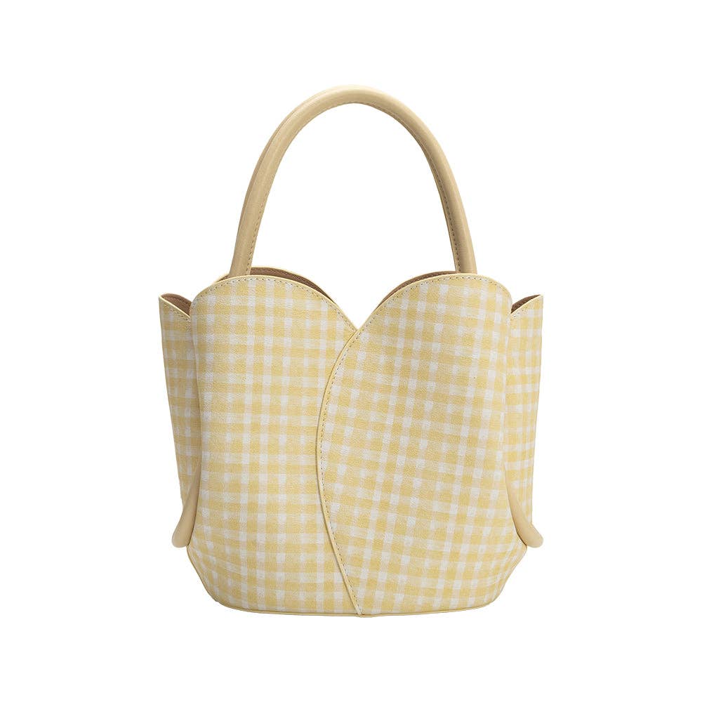 Tulip Yellow Gingham Recycled Vegan Leather Top Handle Bag