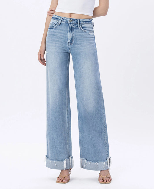 SUPER HIGH RISE CUFFED WIDE JEANS