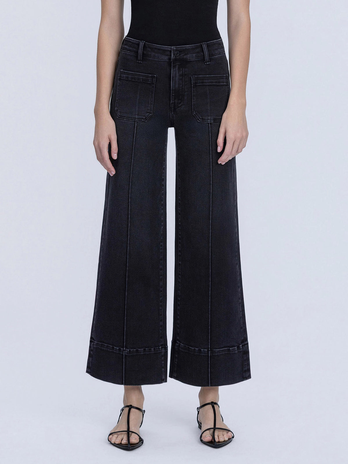 HIGH RISE PIN TUCK CROP WIDE JEANS