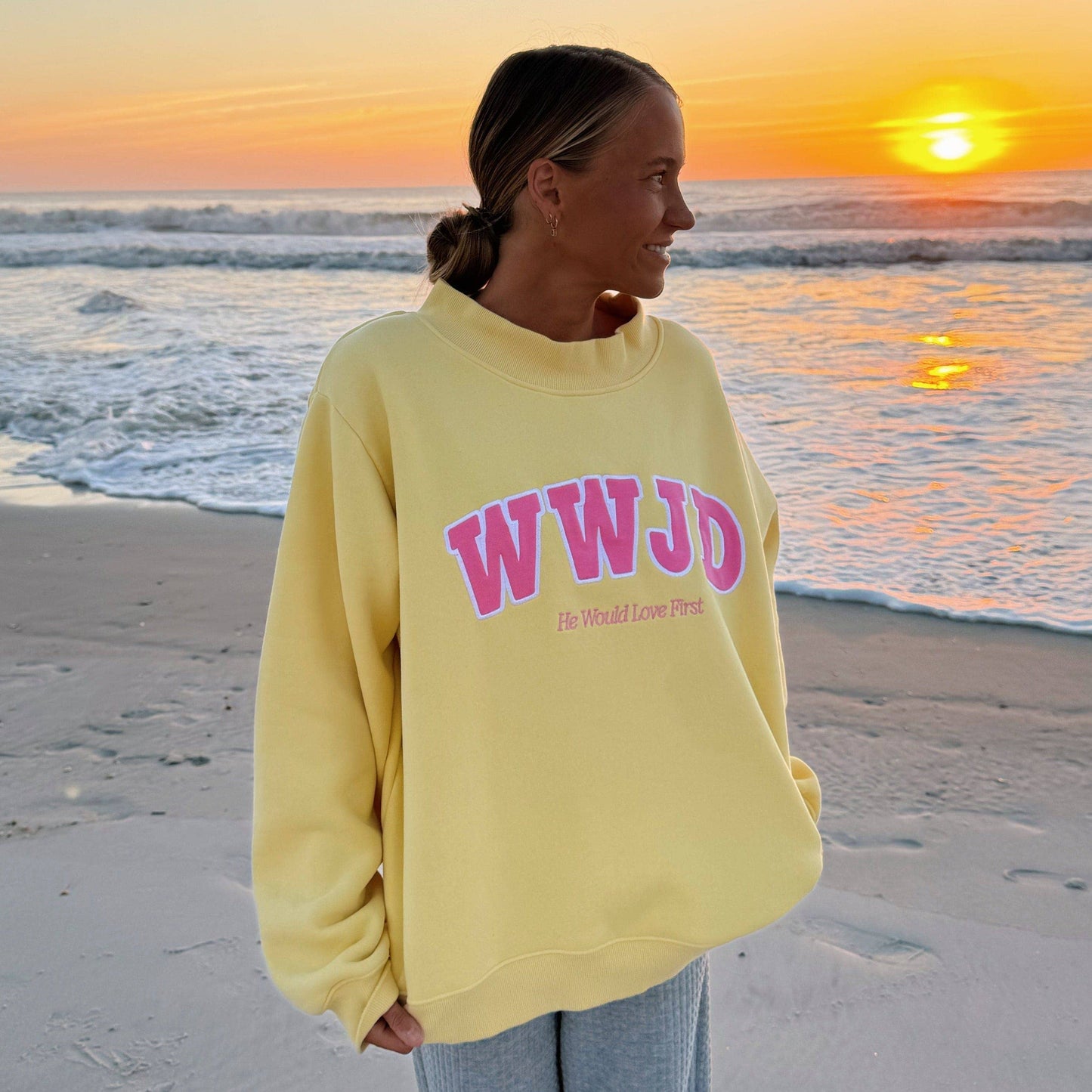WWJD YELLOW MOCKNECK CREW