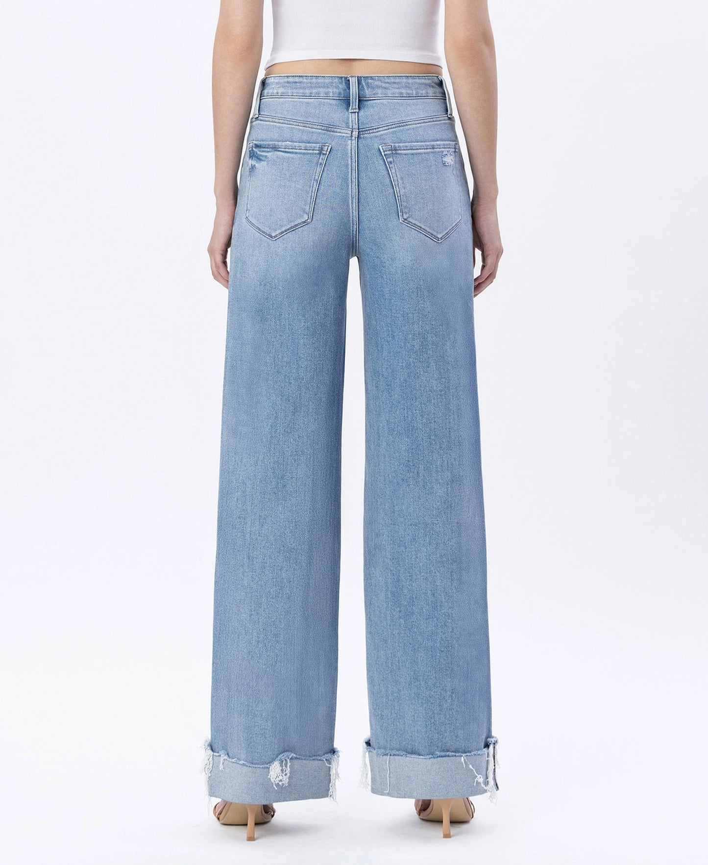 SUPER HIGH RISE CUFFED WIDE JEANS