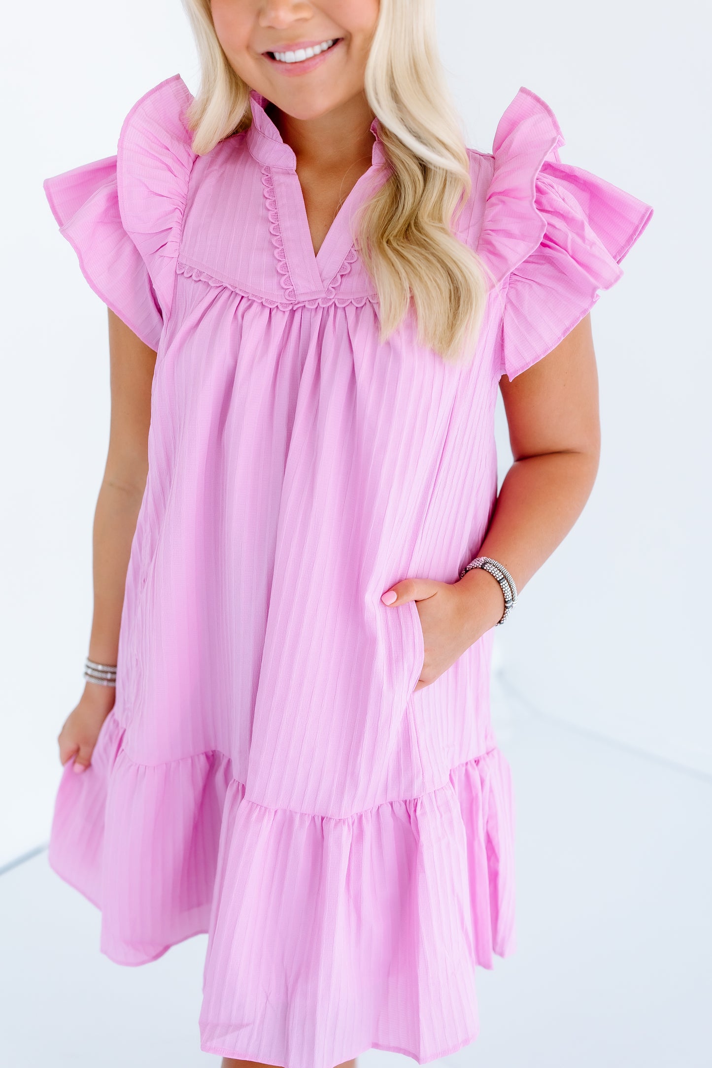 RUFFLE SLEEVE FRILLED MINI DRESS