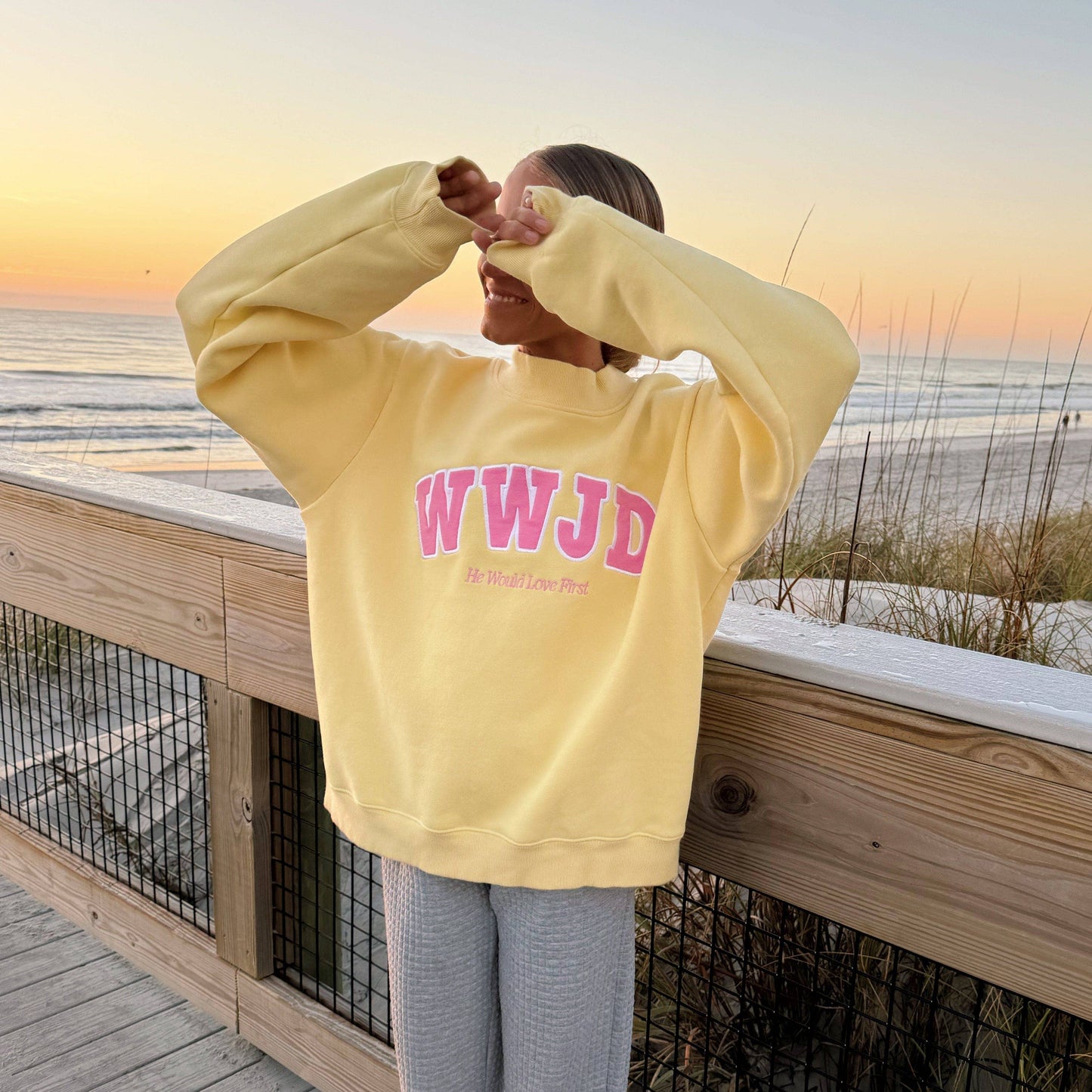 WWJD YELLOW MOCKNECK CREW