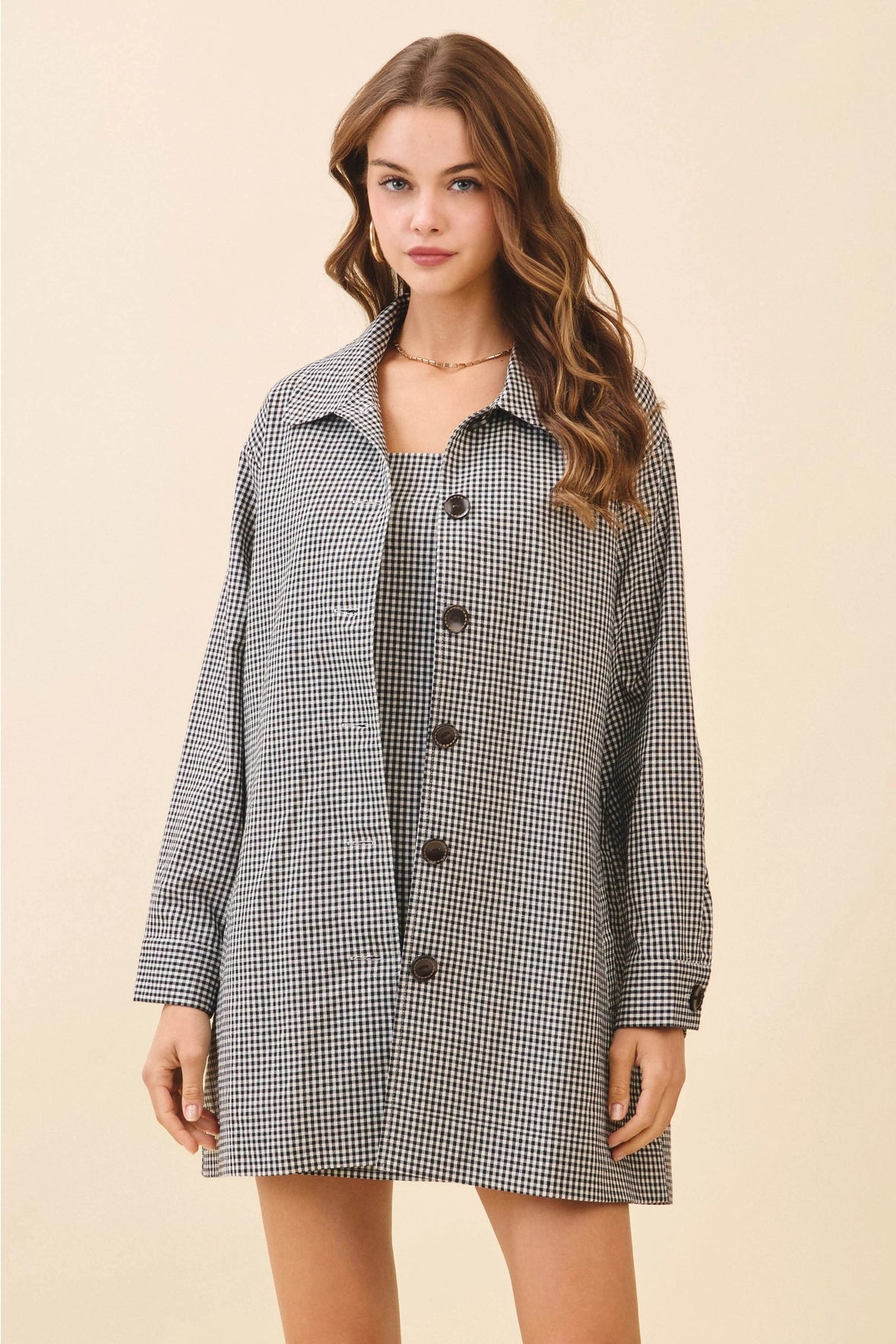 GINGHAM BUTTON DOWN JACKET DRESS