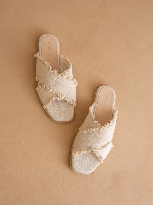 THE ALLIE CREAM LACE TRIM CROSS SLIDE