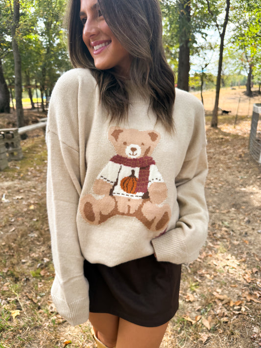 BEAR PUMPKIN MOCK NECK SWEATER
