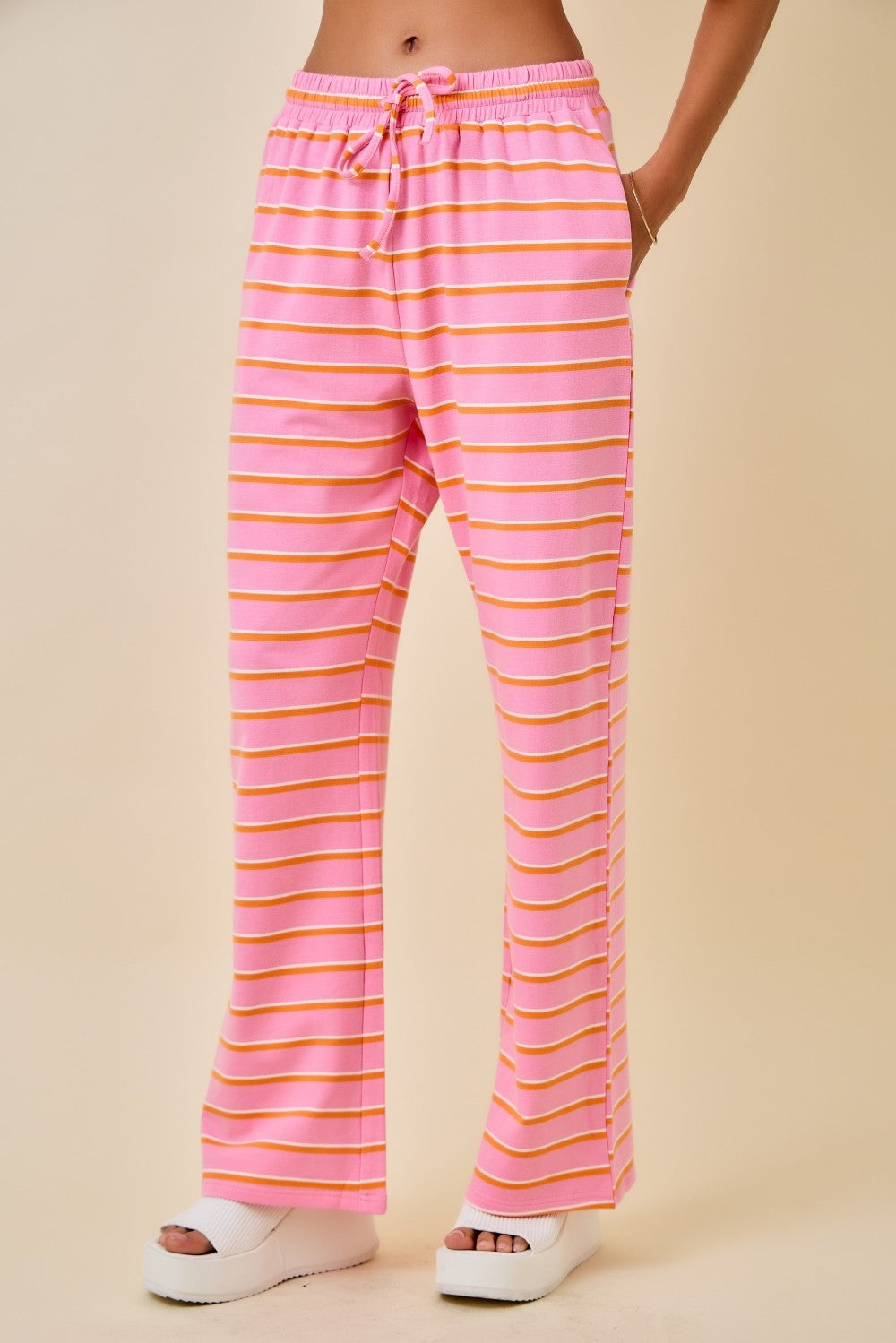 TRENDY STRIPE WIDE PANTS WITH DRAWSTRING- 3 COLORS