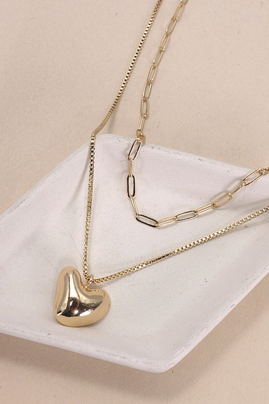 Heart Pendant Double Chain Necklace