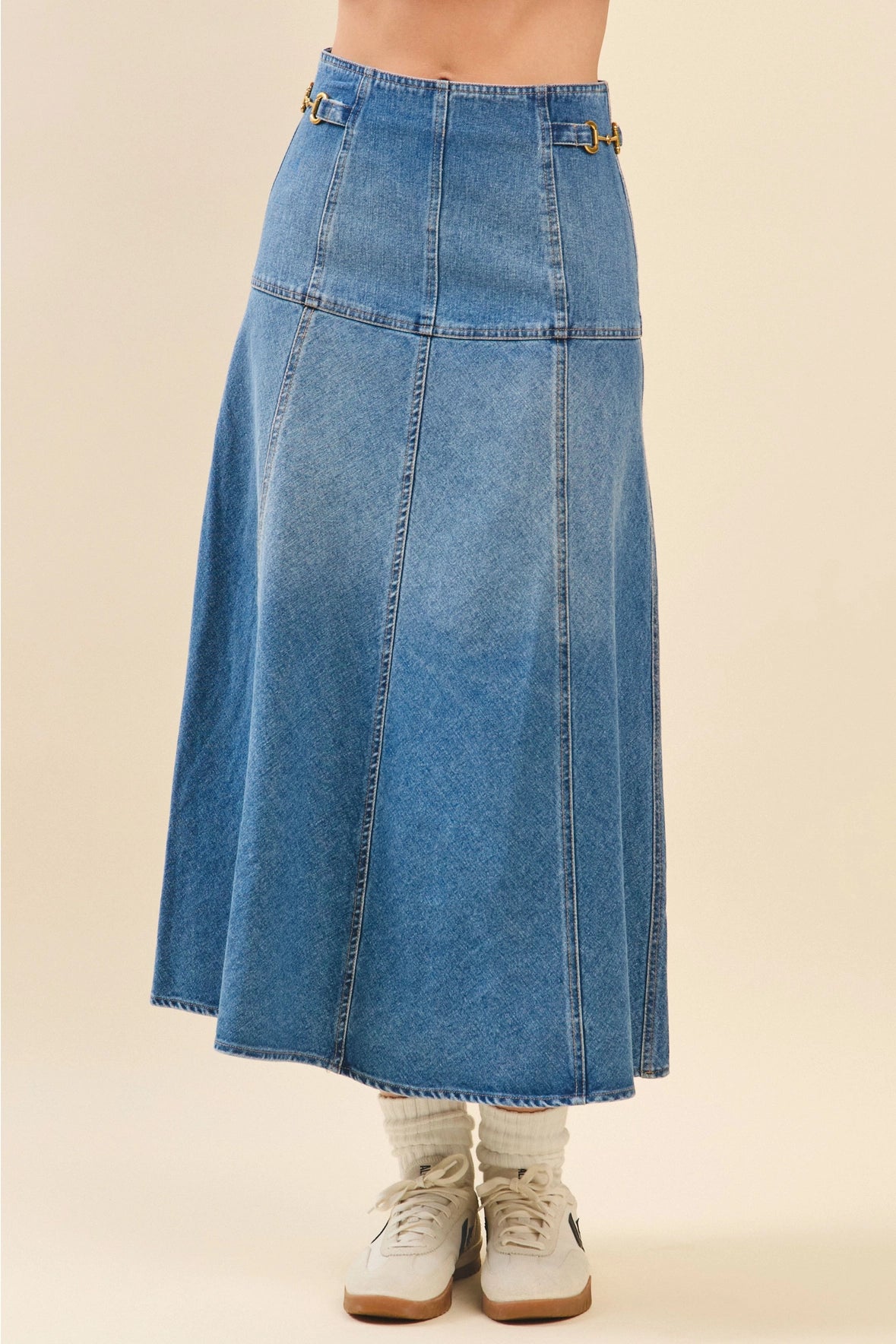 HIGH WAISTED A LINE DENIM SKIRT