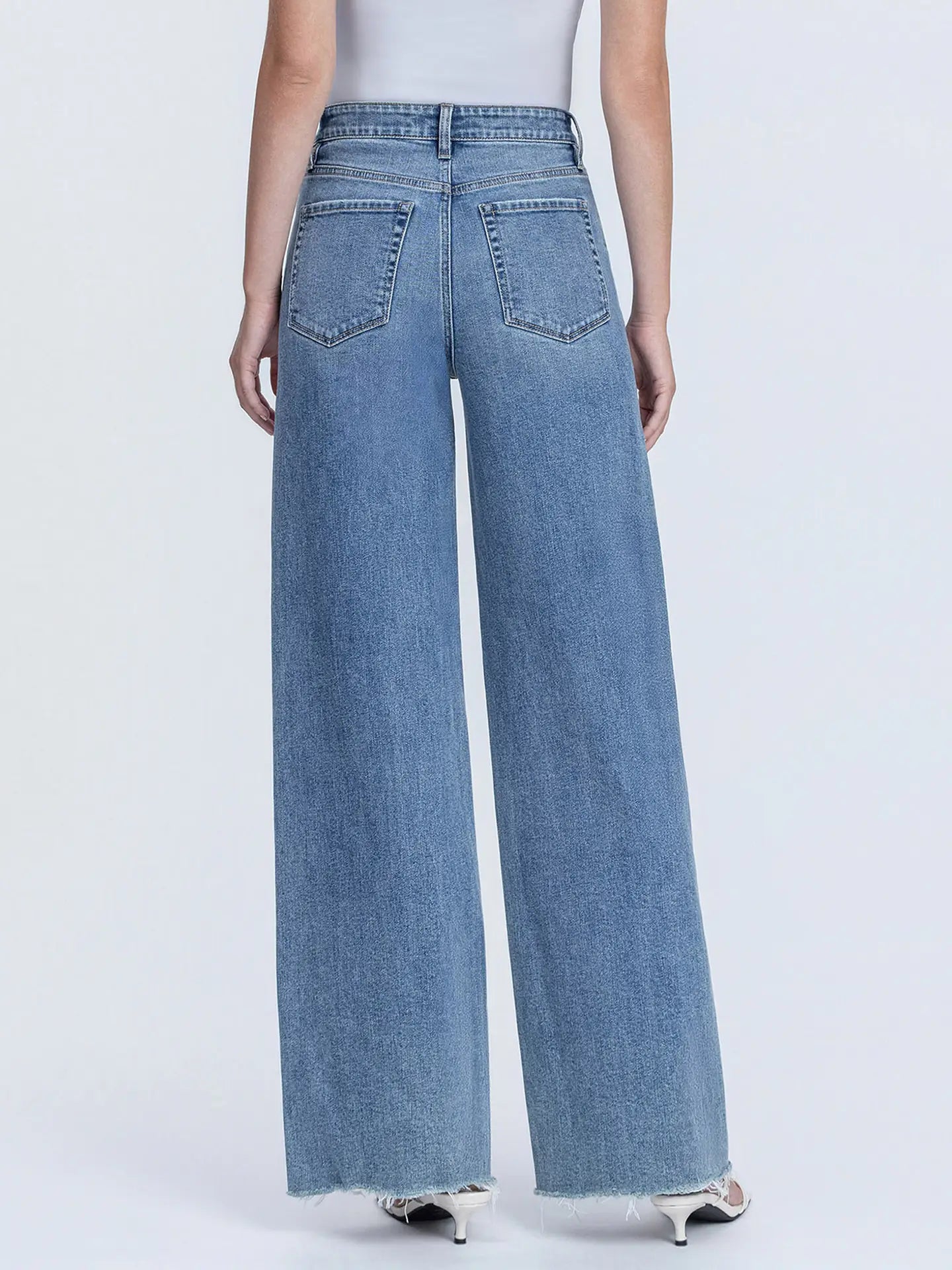 SUPER HIGH RISE MEDIUM WASH WIDE LEG JEANS