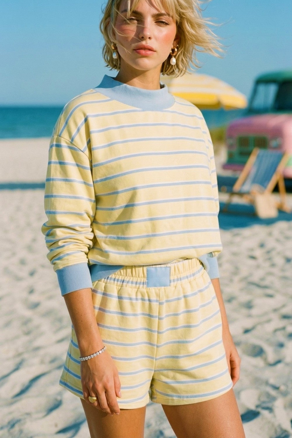TRENDY STRIPE MOCK NECK TOP
