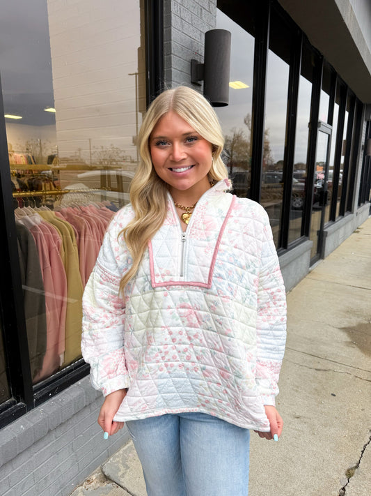 FLORAL TEXTURED QUARTERZIP