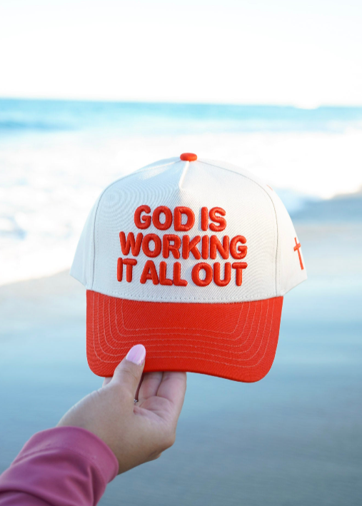God Is Working It All Out - Red Trucker Hat