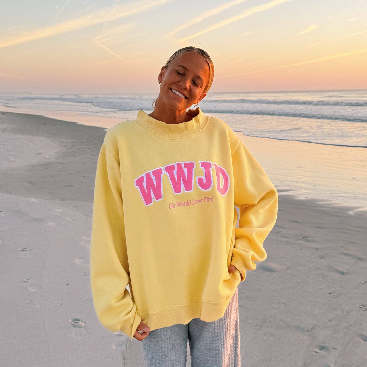 WWJD YELLOW MOCKNECK CREW