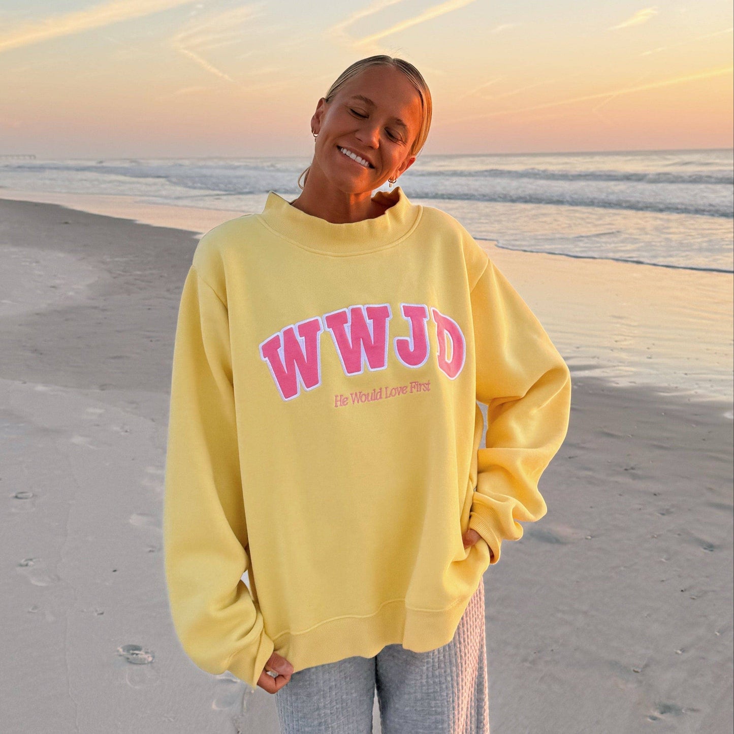 WWJD YELLOW MOCKNECK CREW