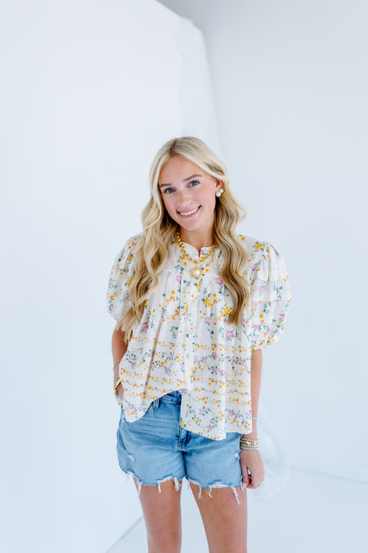 ALINA FLORAL PUFF SLEEVE TOP