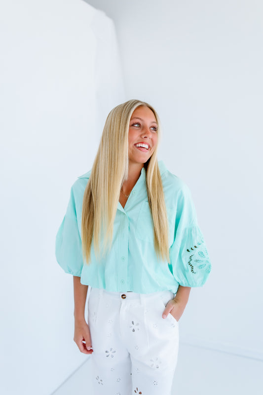 JELLY MINT CROPPED BUBBLE TOP
