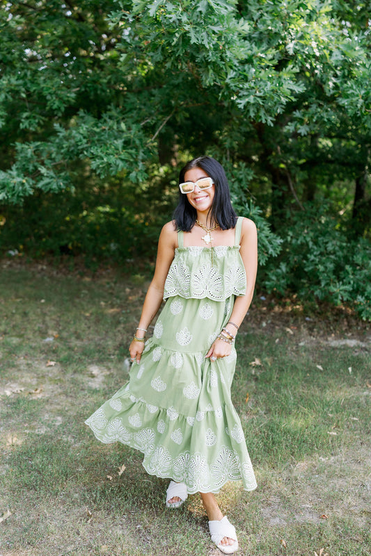 SO WELL EYELET MIDI DRESS