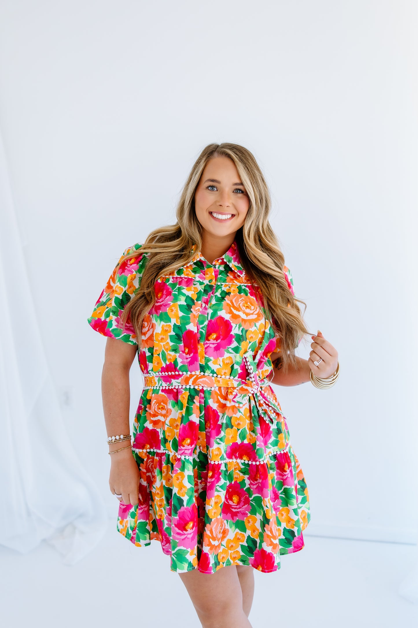 TROPIC FLORAL TIE MINI DRESS