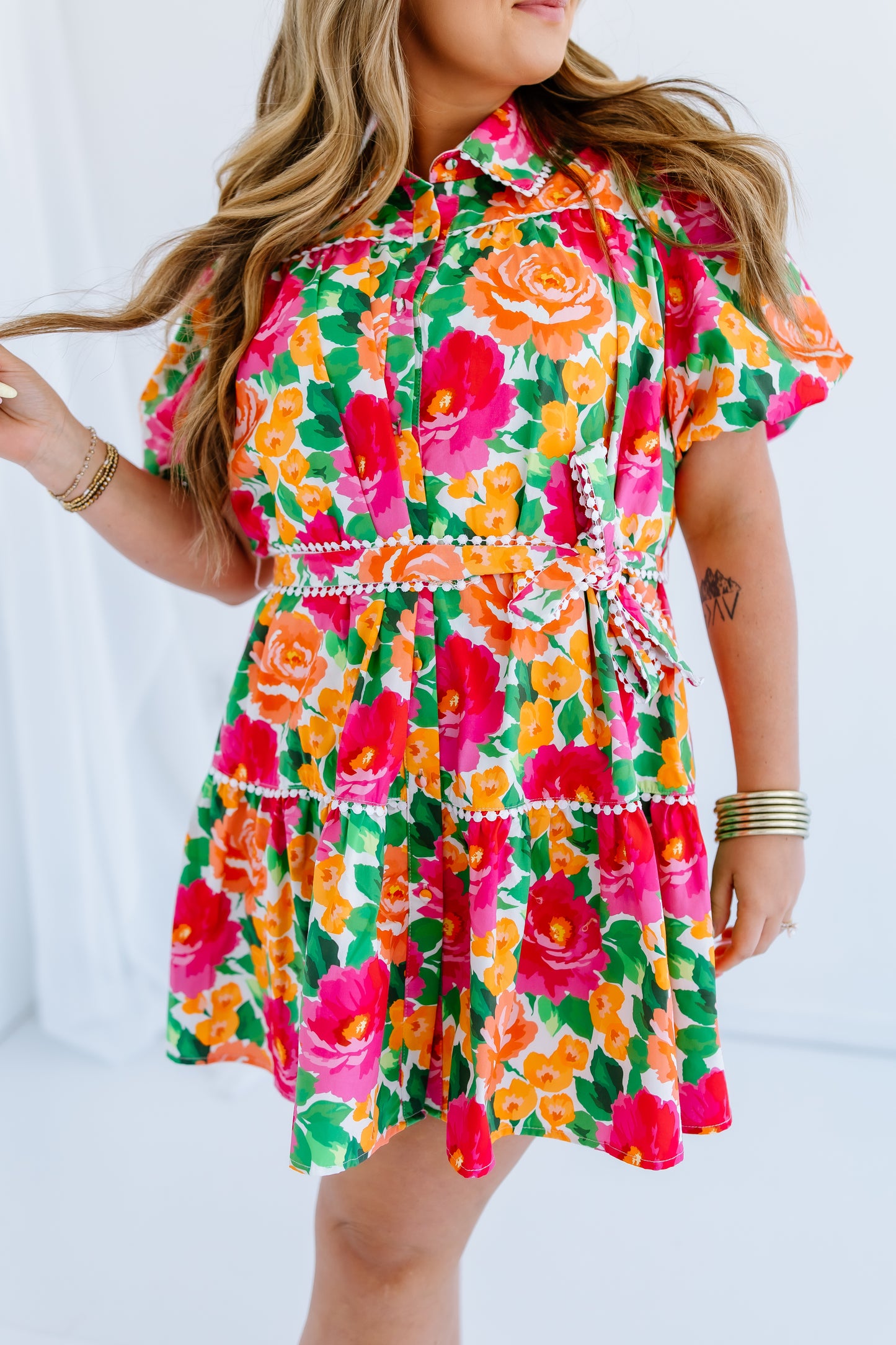 TROPIC FLORAL TIE MINI DRESS
