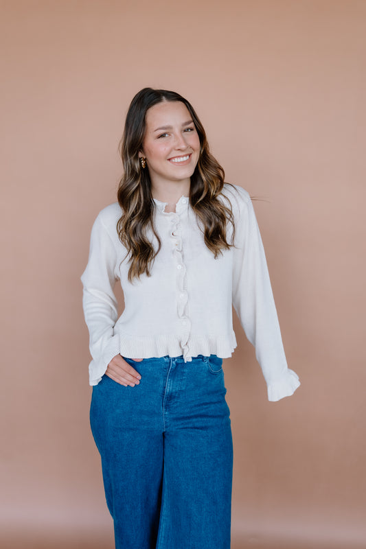 RUFFLE KNIT CARDIGAN TOP