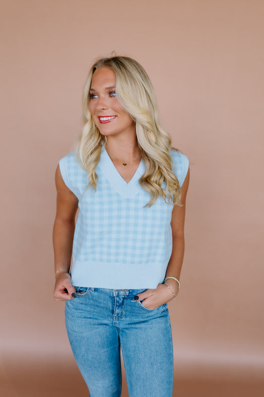 PLAID VNECK SWEATER TOP