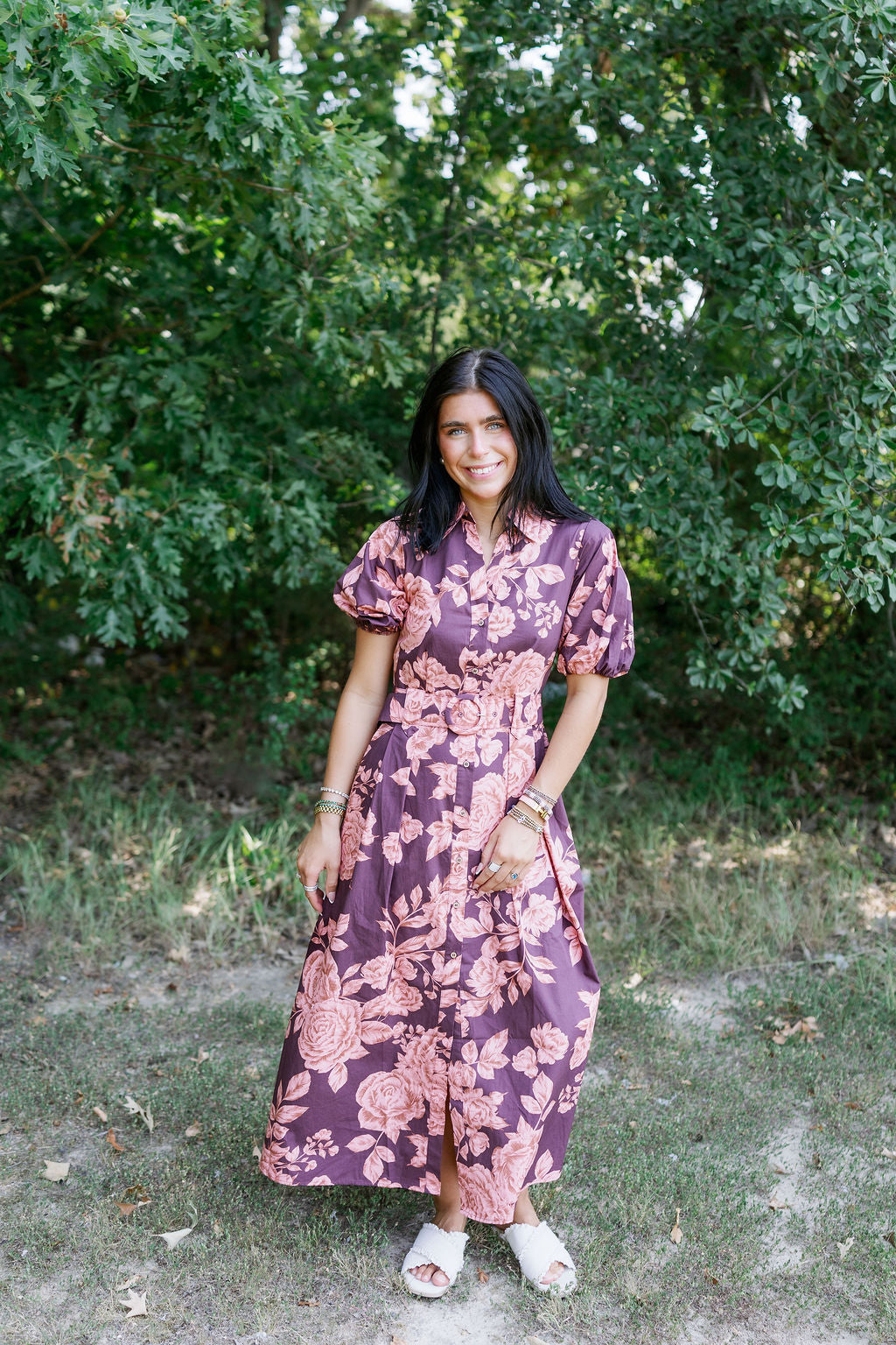 BEA FLORAL SHIRT BELTED MAXI DRESS