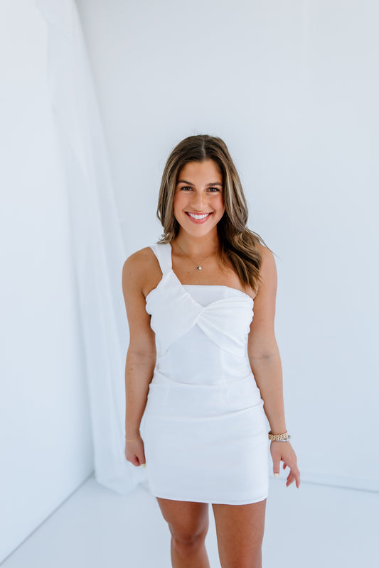 WITH A TWIST LINEN MINI DRESS