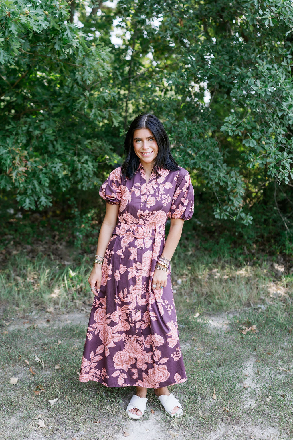 BEA FLORAL SHIRT BELTED MAXI DRESS