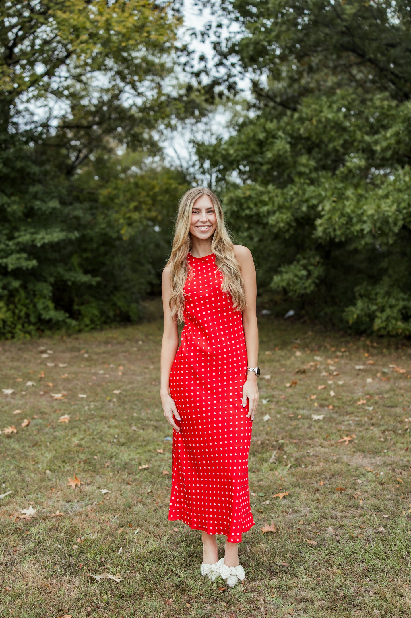 RED POLKA DOT MIDI DRESS