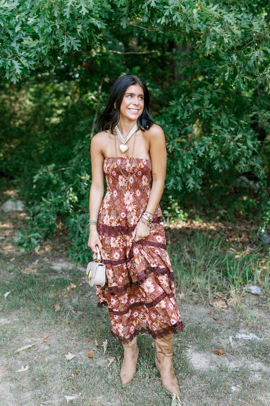 PRINTED TIERED SLEEVELESS MIDI DRESS