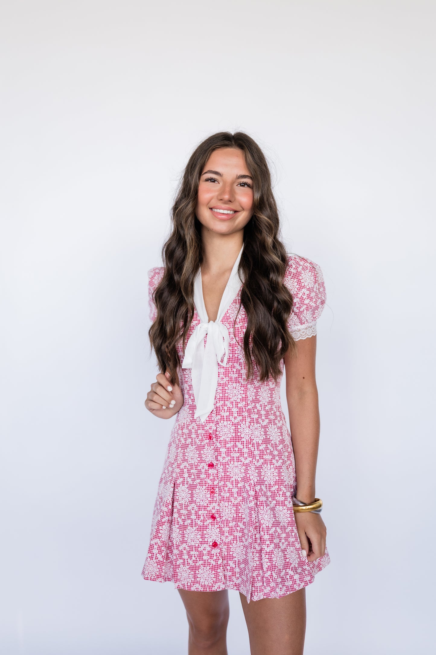 TIE-NECK PRINT MINI DRESS