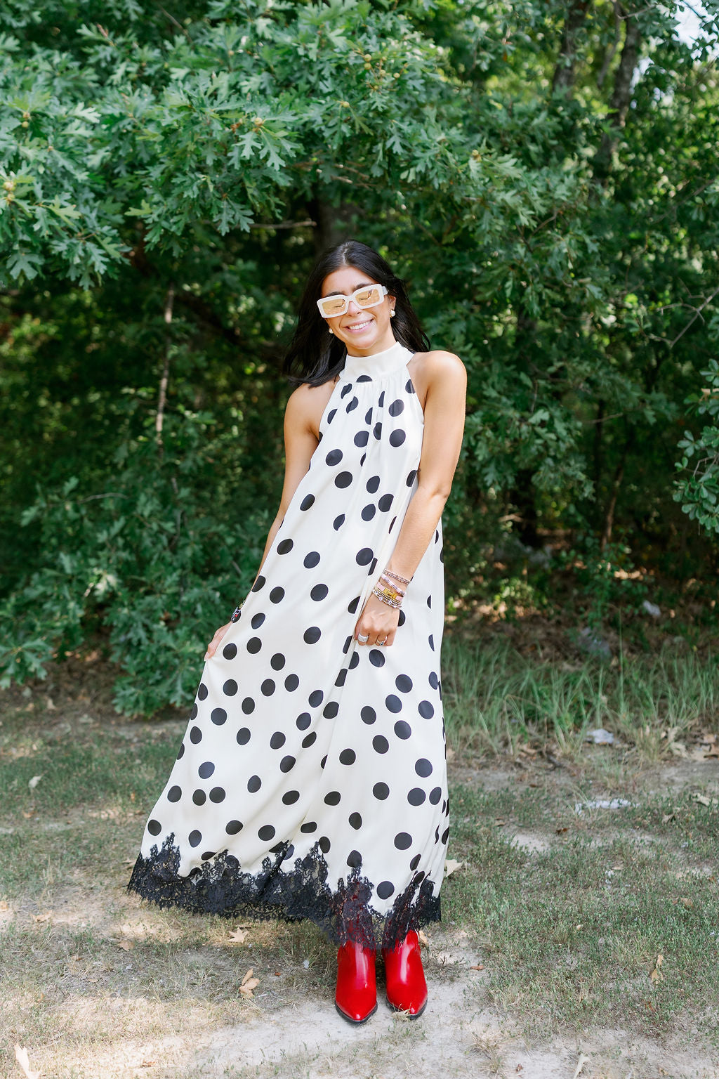 ANYWAY POLKA DOT LACE MAXI DRESS