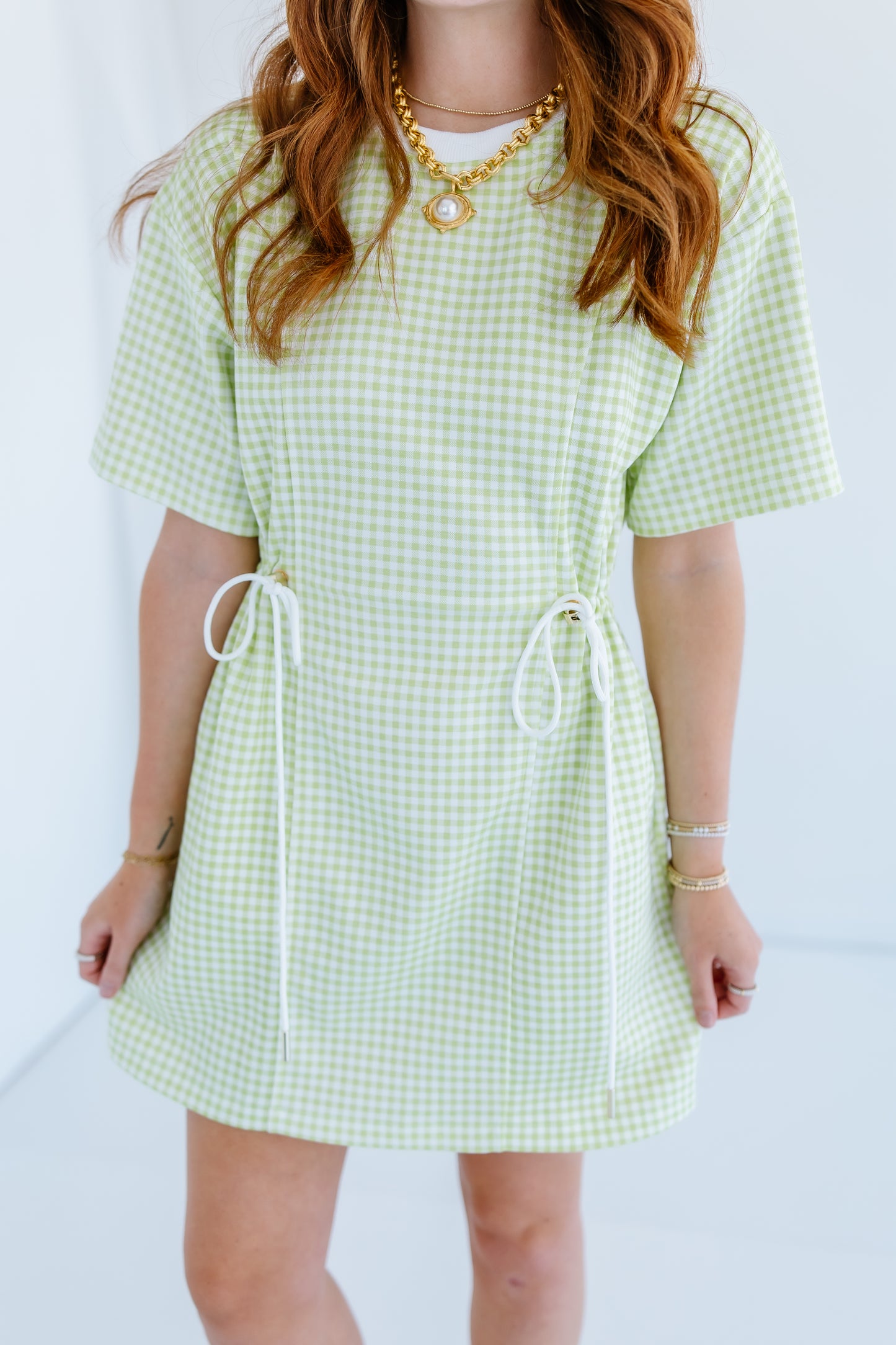 CINCHED WAIST GINGHAM MINI DRESS