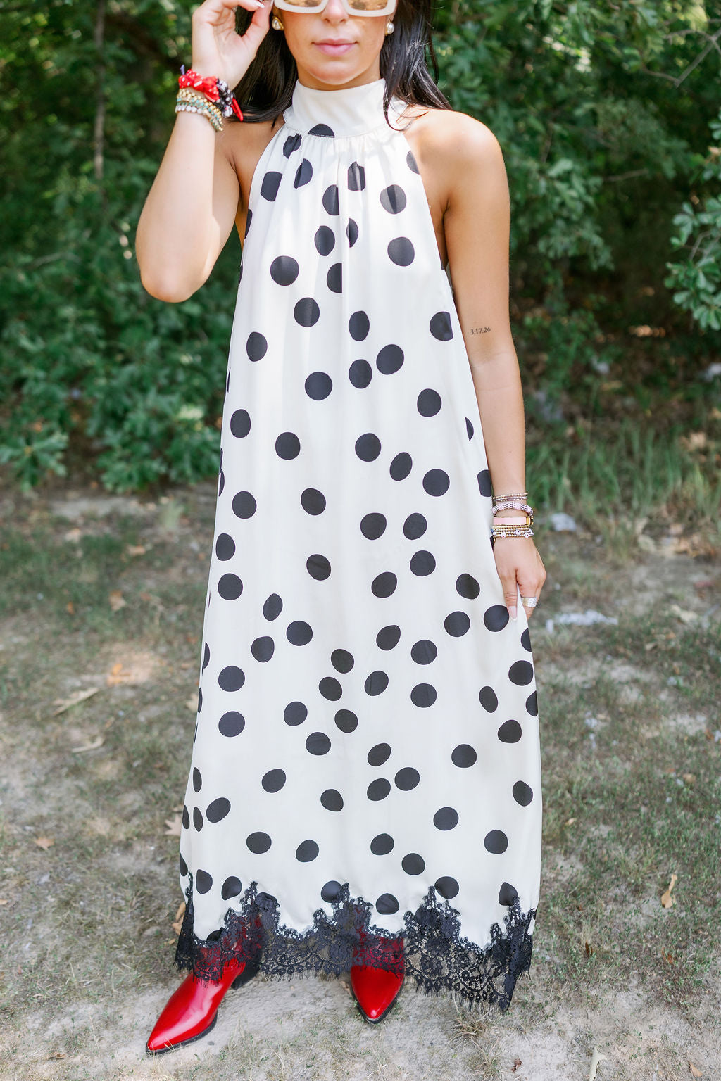 ANYWAY POLKA DOT LACE MAXI DRESS