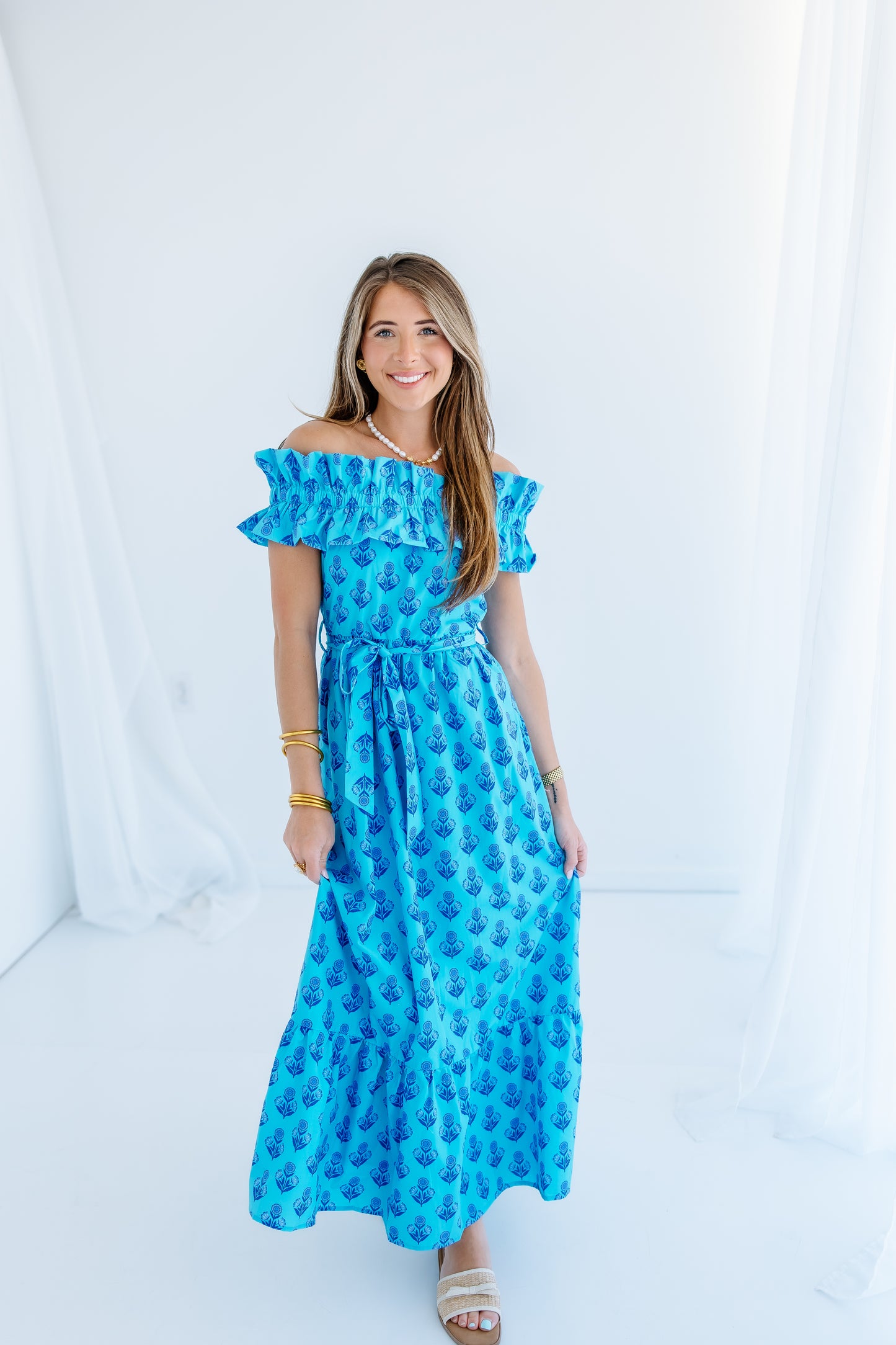 TAYLOR FLORAL PRINT OFF THE SHOULDER DRESS