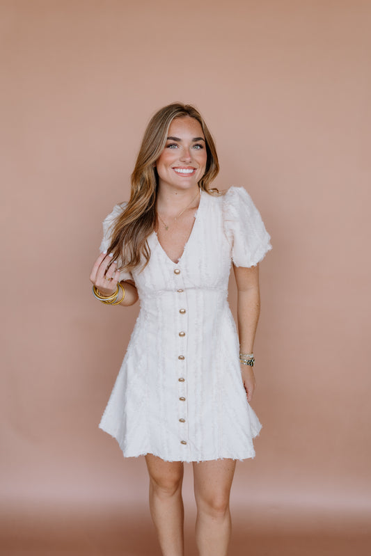 TEXTURED BUTTONED MINI DRESS