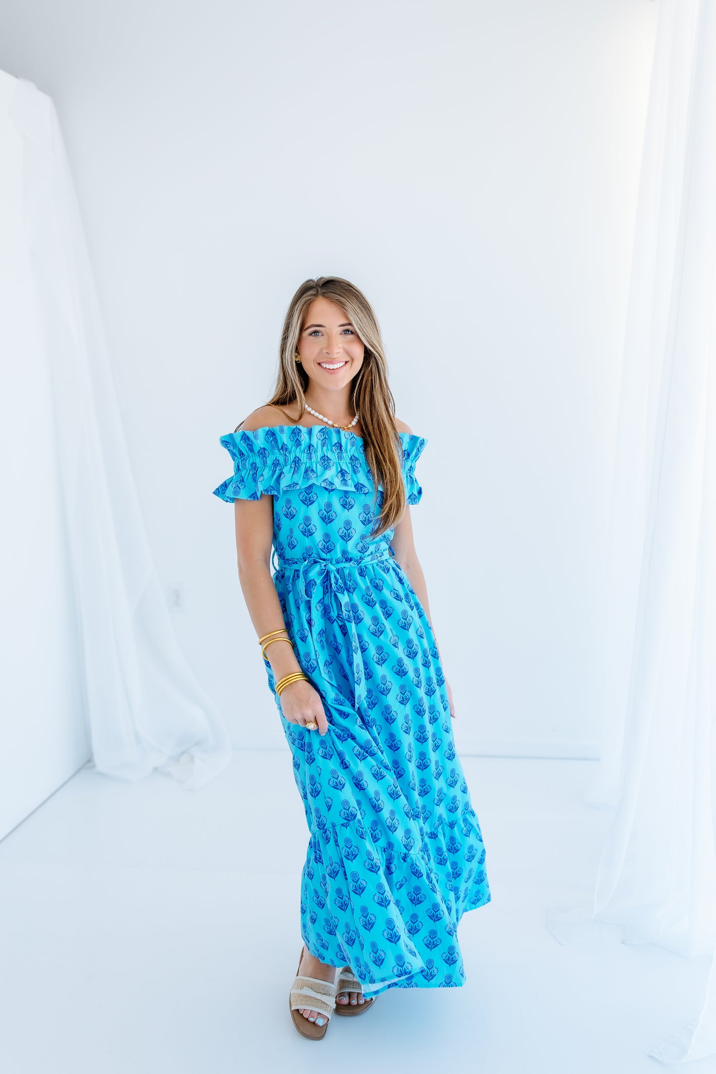 TAYLOR FLORAL PRINT OFF THE SHOULDER DRESS