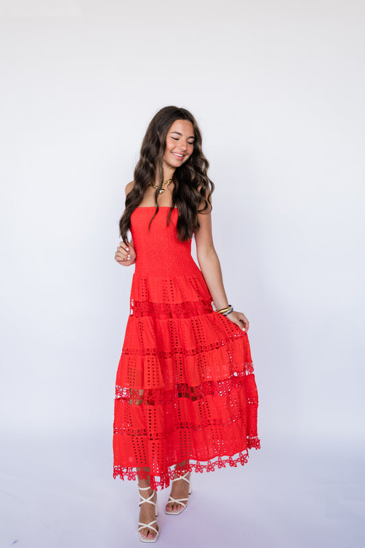 EYELET LACE TUBE DRESS