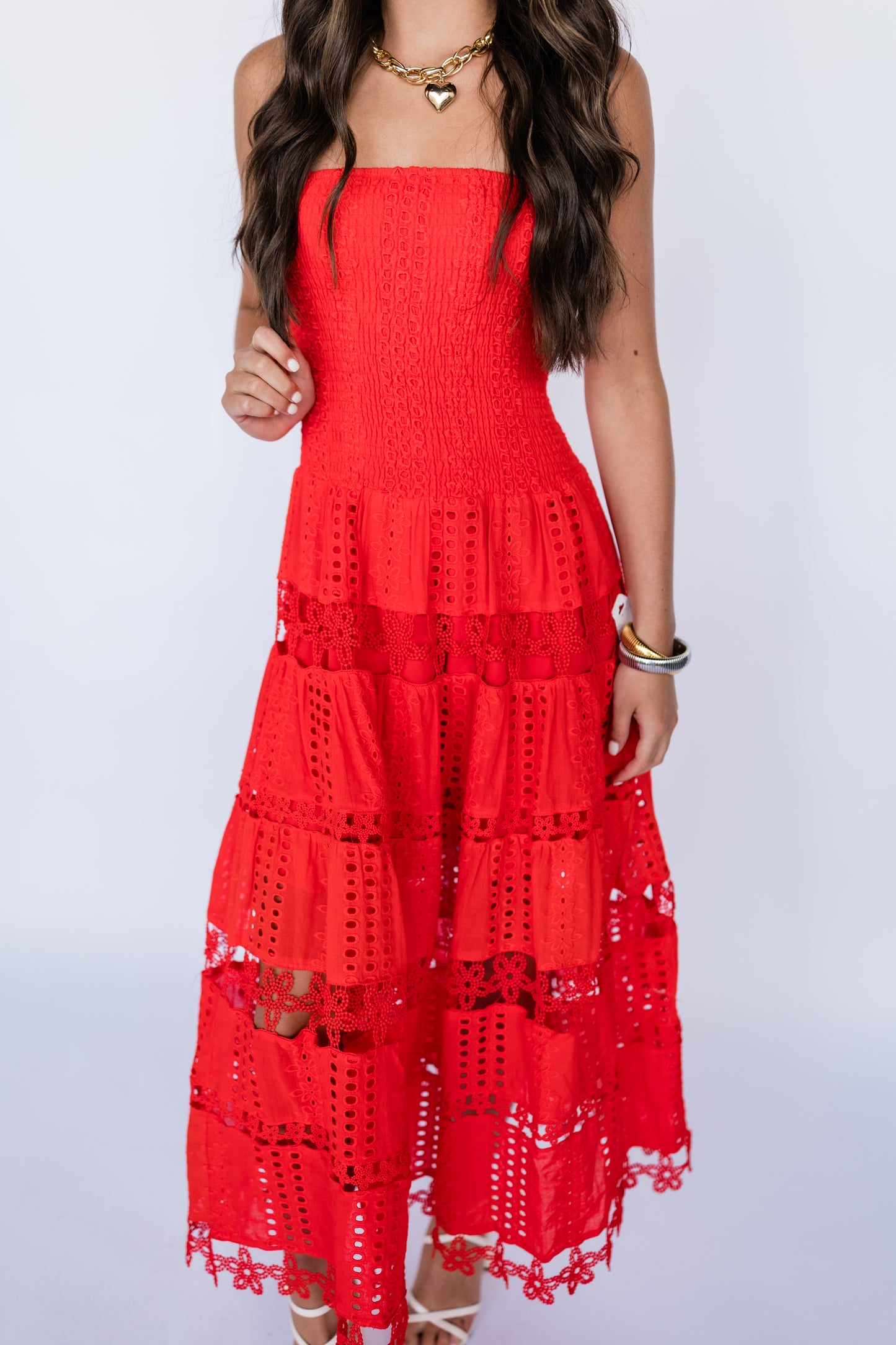 EYELET LACE TUBE DRESS