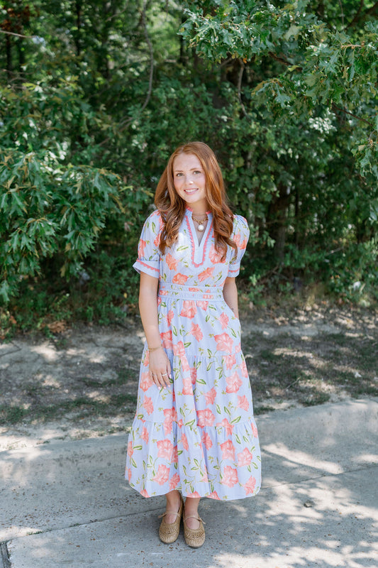 PUMPKIN FLORAL MIDI DRESS