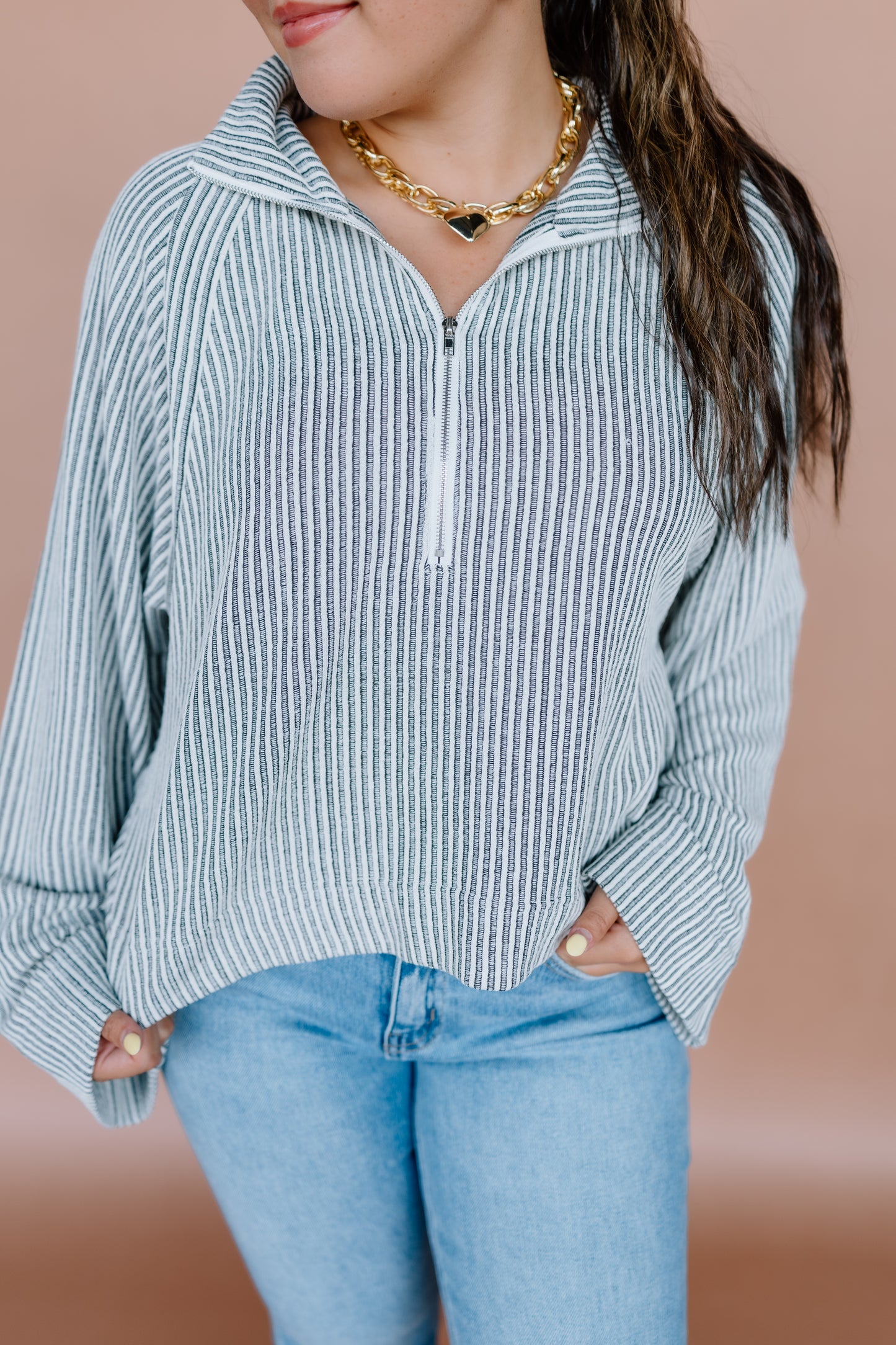 TWO TONED RIBBED HALF ZIP UP