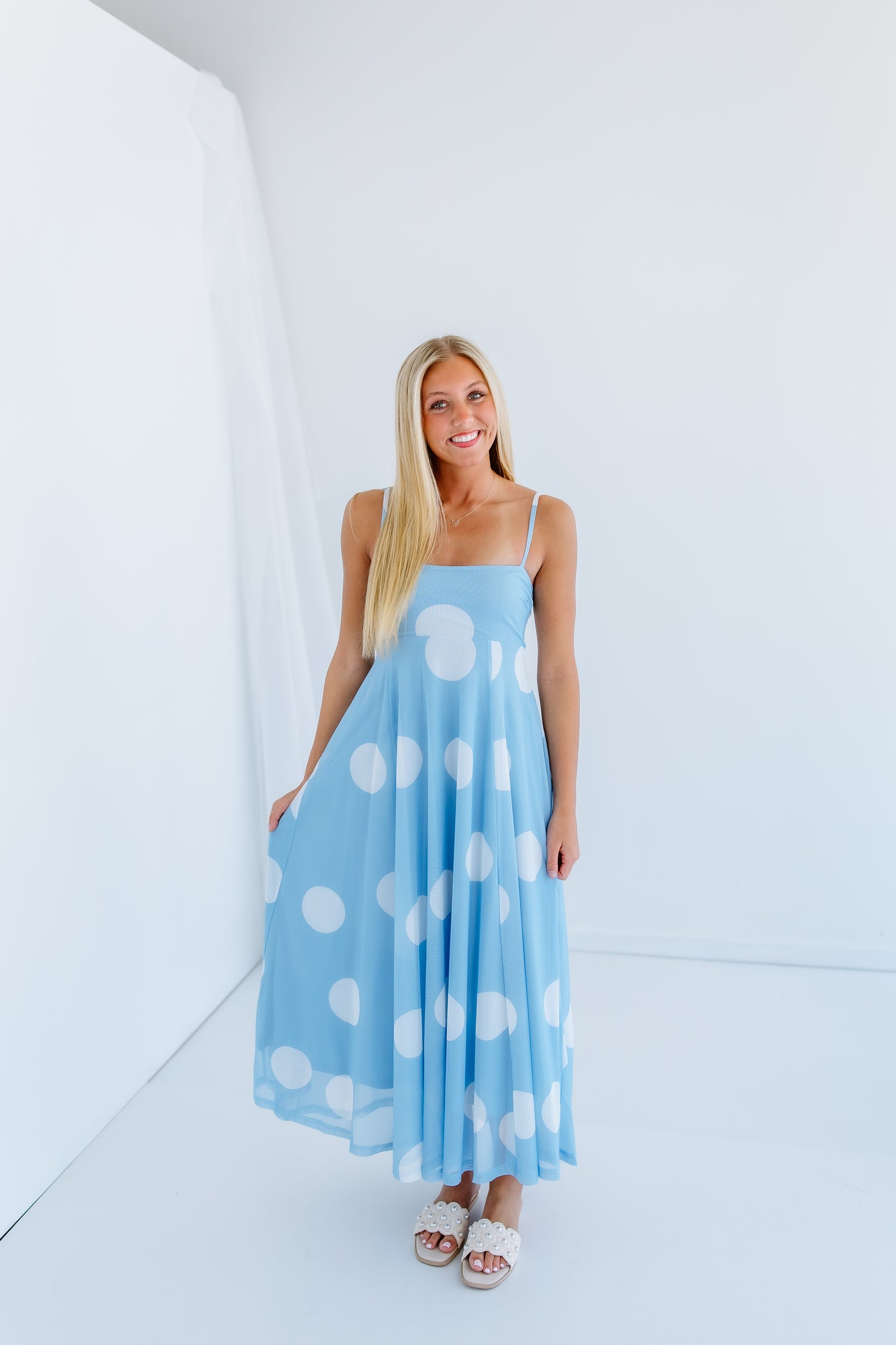 KNOW MY NAME POLKA DOT MAXI DRESS