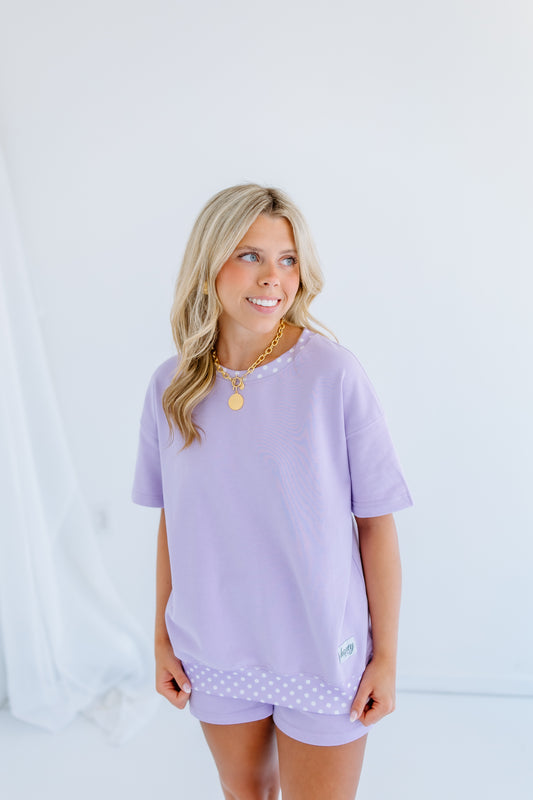 LAVENDER POLKA DOT HONEY TWO PIECE LOUNGE SET
