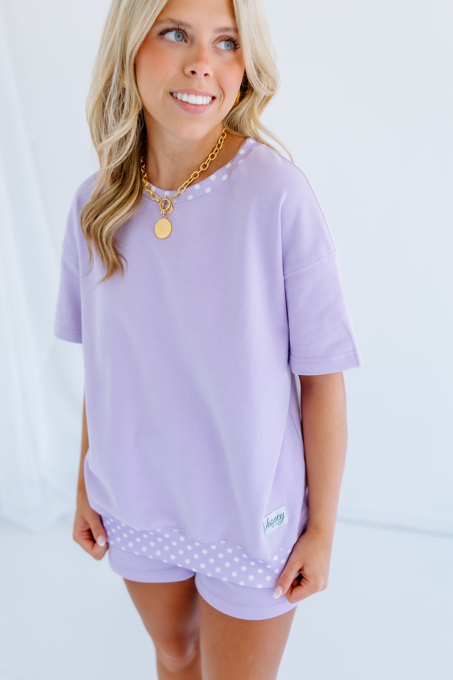 LAVENDER POLKA DOT HONEY TWO PIECE LOUNGE SET