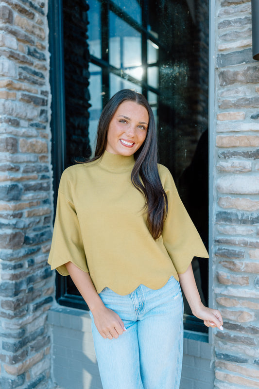 MARTINI OLIVE SCALLOP SWEATER