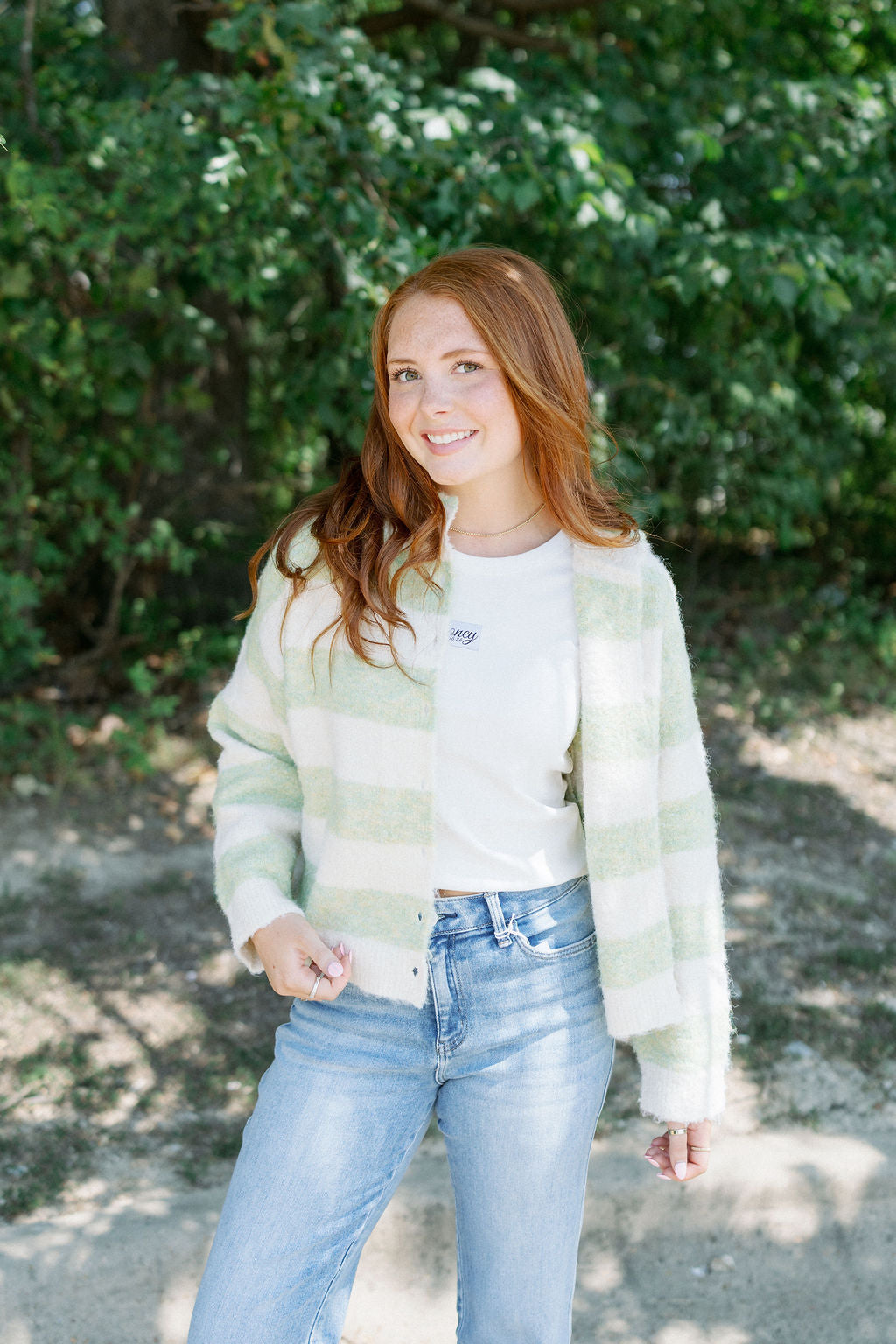 HIGH NECK STRIPE CARDIGAN