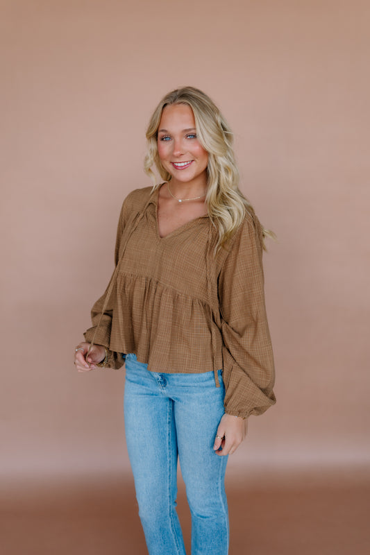 TEXTURED BLOUSE WITH TIE DETAILING